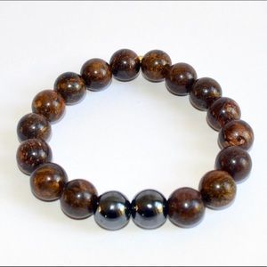 Men Beaded Bracelet, Bronzite and Hematite,12mm